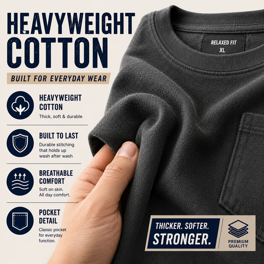 Herren-T-Shirt aus schwerer Baumwolle mit Brusttasche – Lockere Passform für Alltag und Freizeit