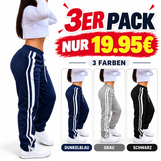 Damen-Trackpants mit doppelten Seitenstreifen & Kordelzug – Locker geschnittene Freizeit-Jogginghose
